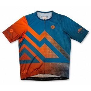 Pactimo Mens XL Cycling Jersey Blue Orange Geometric Mountain Full Zip Short Slv